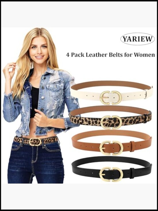 4 Pack Faux Leather Belts for Women Dress Belt with Gold Buckle main image 5